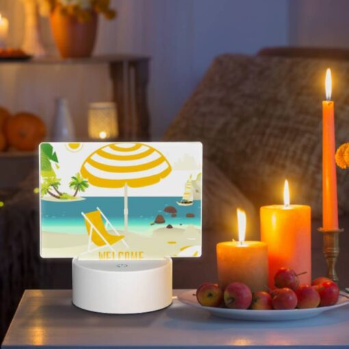 Rectangular Acrylic Night Light, A Yellow And White Umbrella Is Set Up On A Beach -Acrylic Night Light Shop 6cbdbe7231c9158befb49f76770ab91d18efc0af