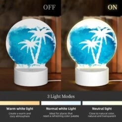 Round Acrylic Night Light, A Blue And White Painting Of A Palm Tree. -Acrylic Night Light Shop 6d69905c31588495f64091a75ad5c654dcaa763f