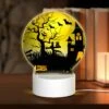 Round Acrylic Night Light, A Halloween Scene With A Tree