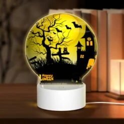 Round Acrylic Night Light, A Halloween Scene With A Tree