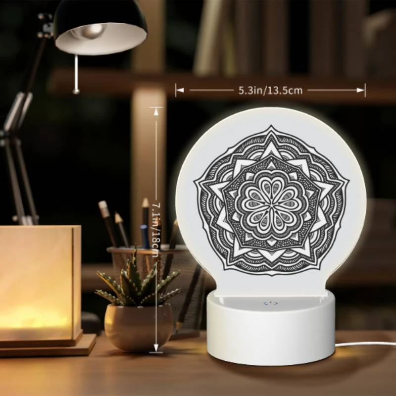 Round Acrylic Night Light, A black and white drawing of a flower. Round Acrylic Night Light, A Black And White Drawing Of A Flower. -Acrylic Night Light Shop 6db35d5a921d60eeb479de75e1724b25b8d27d77