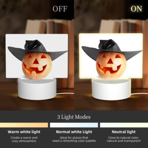 Rectangular Acrylic Night Light, A Pumpkin With A Black Hat On It. -Acrylic Night Light Shop 6e0fb958bca261ec1339c82a45d616be7faaf9d4