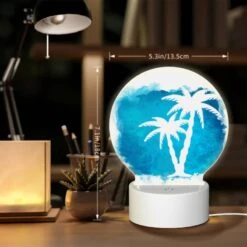 Round Acrylic Night Light, A Blue And White Painting Of A Palm Tree. -Acrylic Night Light Shop 6f9cc26cf0c779a4b1bb8e66123d2d374fc17c08