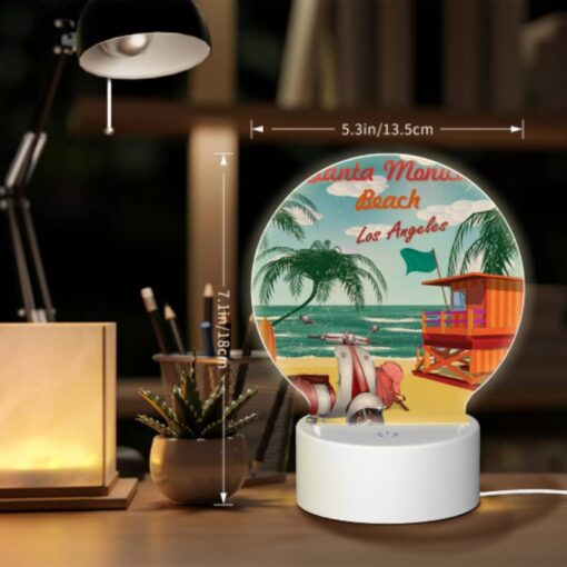 Round Acrylic Night Light, A Colorful Beach Scene With A Surfboard -Acrylic Night Light Shop 70c1fb6f059d16e76306f86cd90bbc078afef8ed