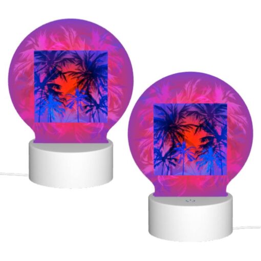 Round Acrylic Night Light, A Colorful Image Of Palm Trees With A Pink And Blue Background. -Acrylic Night Light Shop 711d4db415a9a1fb69403193b88d113d470996bc