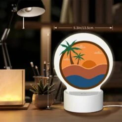 Round Acrylic Night Light, A Sunset Scene With A Beach And Palm Trees. -Acrylic Night Light Shop 713b6a148f077a65485e96355f0f184270c901a3