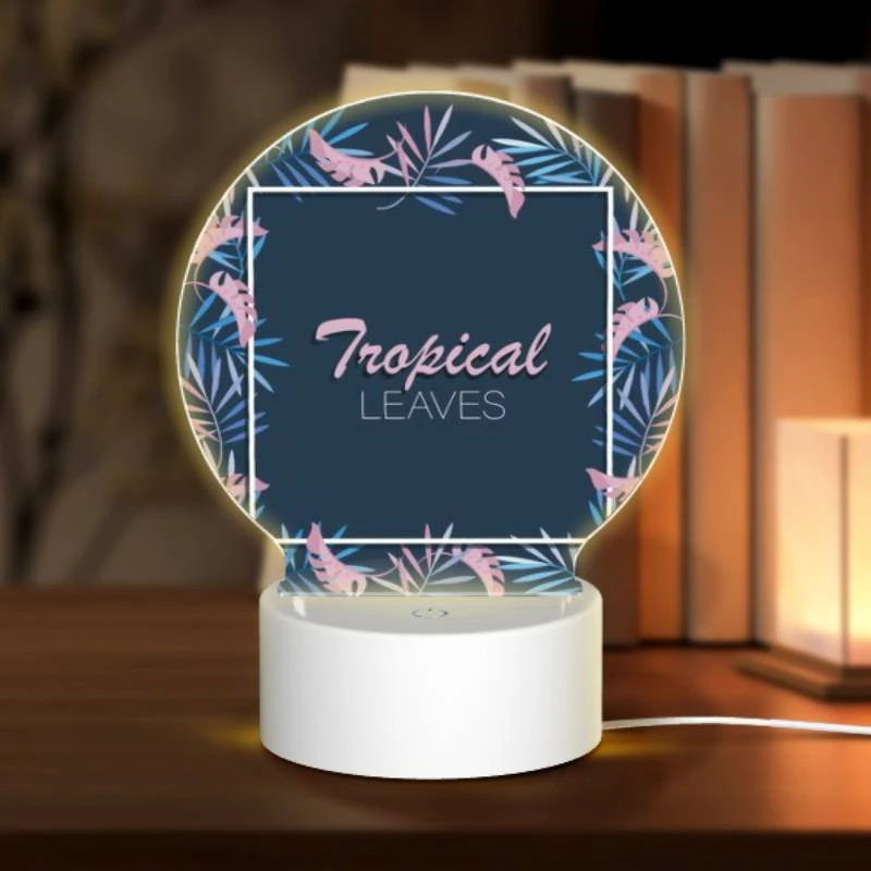 Round Acrylic Night Light, A tropical leaves design with a pink and blue color scheme. Round Acrylic Night Light, A Tropical Leaves Design With A Pink And Blue Color Scheme. -Acrylic Night Light Shop 7158ef31536a9ebfd25043021e861f18a1a3046c