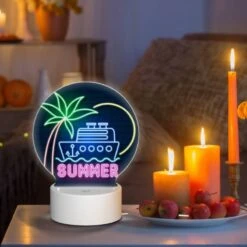 Round Acrylic Night Light, A Neon Sign That Says "Summer" With A Boat On It. -Acrylic Night Light Shop 71d3182609612c9fae9da8063077ce9ca1d20aff