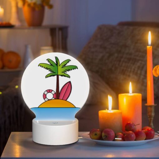 Round Acrylic Night Light, A Cartoon Image Of A Tropical Island With A Palm Tree -Acrylic Night Light Shop 72025422cfe2068ff21c30b1458250d28b975b7b