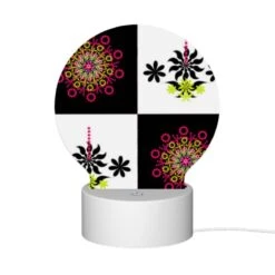 Round Acrylic Night Light, A Black And White Image Of A Flower With A Pink Center. -Acrylic Night Light Shop 72203ebe4d2d4518cd65c3f711d44254f0a9e7c0