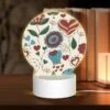 Round Acrylic Night Light, A Colorful Floral Pattern With Hearts And Leaves.