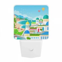 Night Light, A Colorful Cartoon Of A City With A Beach -Acrylic Night Light Shop 724f71365374189eb802767fb3e9e8c7467934e9