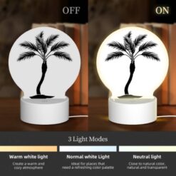 Round Acrylic Night Light, A Black And White Drawing Of A Palm Tree. -Acrylic Night Light Shop 7260c5ceef9fb9b0405c5910a31b30ff126494a2