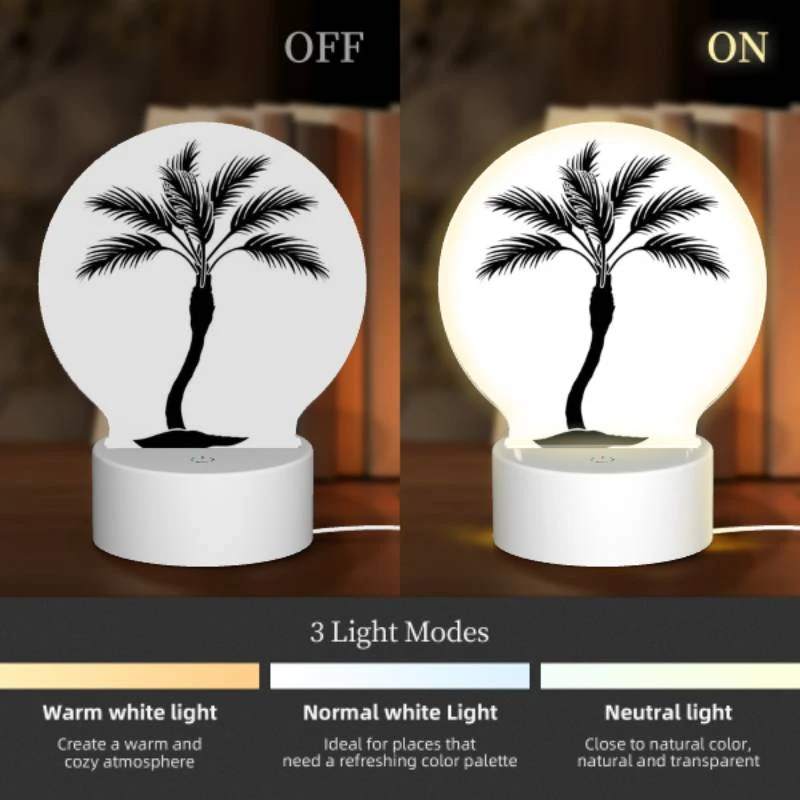 Round Acrylic Night Light, A black and white drawing of a palm tree. Round Acrylic Night Light, A Black And White Drawing Of A Palm Tree. -Acrylic Night Light Shop 7260c5ceef9fb9b0405c5910a31b30ff126494a2