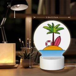 Round Acrylic Night Light, A Cartoon Image Of A Tropical Island With A Palm Tree -Acrylic Night Light Shop 73227c40794b5159f7493e323e038a41a7f7a4fc