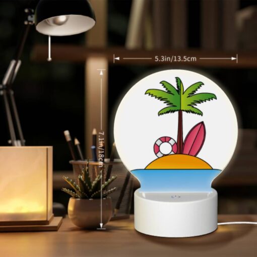 Round Acrylic Night Light, A Cartoon Image Of A Tropical Island With A Palm Tree -Acrylic Night Light Shop 73227c40794b5159f7493e323e038a41a7f7a4fc