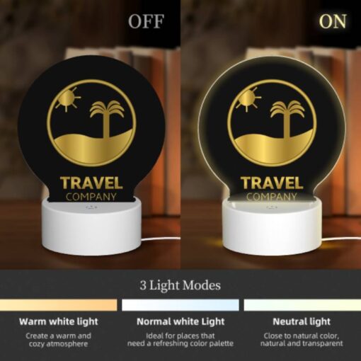 Round Acrylic Night Light, A Logo For A Travel Company. -Acrylic Night Light Shop 73a8330a9276f20f17af20ce36885dfd0a1e3bd6