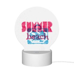 Round Acrylic Night Light, A Pink And Blue Sign That Says "Summer Beach.". -Acrylic Night Light Shop 741cc6f8ae27117cf5e51c695dd662301a8cdb44