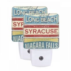 Night Light Set Of 2, A Sign That Says "Welcome To Syracuse