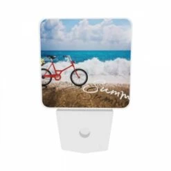 Night Light Set Of 2, A Red Bicycle Is Parked On The Beach. -Acrylic Night Light Shop 7478f028cb8b4b0f97618b6c359d176a45ea16f2