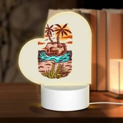 Love Acrylic Night Light, A Cartoon Drawing Of A Palm Tree On A Rock In The Ocean.