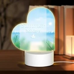 Love Acrylic Night Light, A Blue And White Image Of A Sailboat On The Ocean With The Words "Summer Holidays" Written On It.