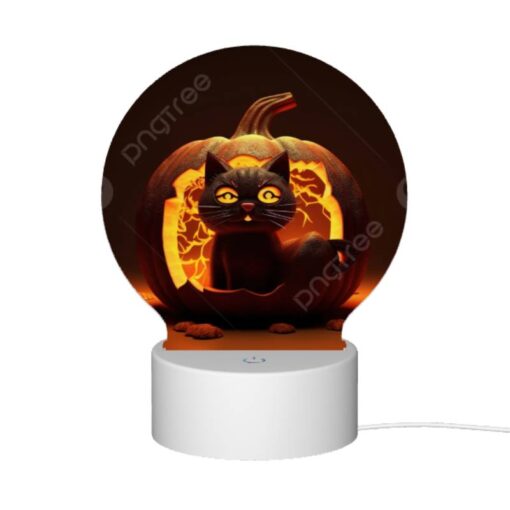 Round Acrylic Night Light, A Cat Is Sitting Inside A Carved Pumpkin. -Acrylic Night Light Shop 75bea3671bc2c1b47119eaf545b40b32649eaef7
