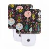 Night Light Set Of 2, A Colorful Tree With Birds Sitting On It.
