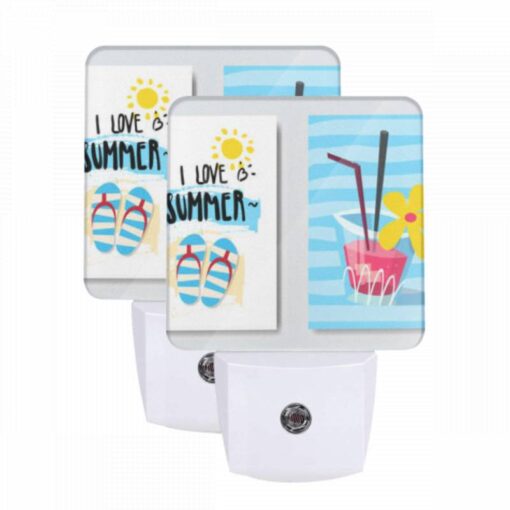 Night Light Set Of 2, A Cardboard Sign That Says "I Love Summer" With A Straw In A Cup Of Pink Juice. -Acrylic Night Light Shop 77090c650f733d01986fe0121795edf442c3e502