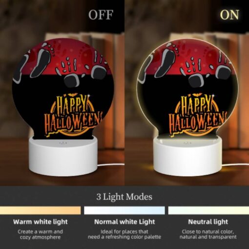 Round Acrylic Night Light, A Black And White Image Of A Happy Halloween Sign. -Acrylic Night Light Shop 772e886c7e7698b0047df6c7bc59e1c1629f455e