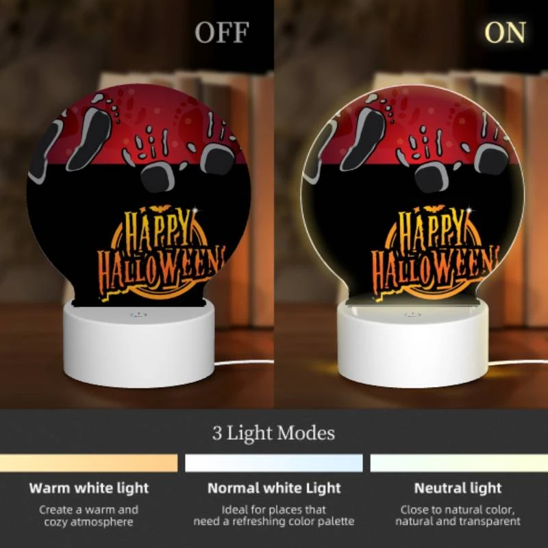 Round Acrylic Night Light, A black and white image of a happy halloween sign. Round Acrylic Night Light, A Black And White Image Of A Happy Halloween Sign. -Acrylic Night Light Shop 772e886c7e7698b0047df6c7bc59e1c1629f455e
