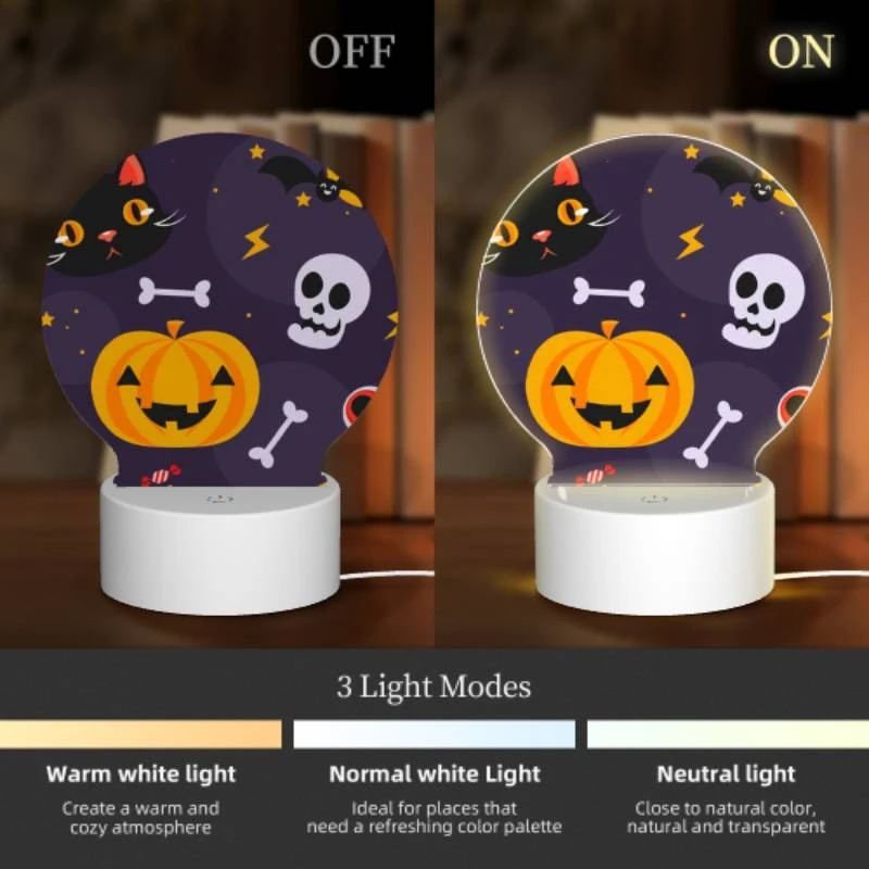 Round Acrylic Night Light, A black cat and a pumpkin are among the Halloween decorations. Round Acrylic Night Light, A Black Cat And A Pumpkin Are Among The Halloween Decorations. -Acrylic Night Light Shop 77dbd3918c2d8d591ddc9895e3369956e95a72b0
