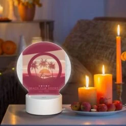 Round Acrylic Night Light, A Poster Of A Beach Resort With A Sunset In The Background. -Acrylic Night Light Shop 781df97bac53d9c5077b550a30614d4c68298f88