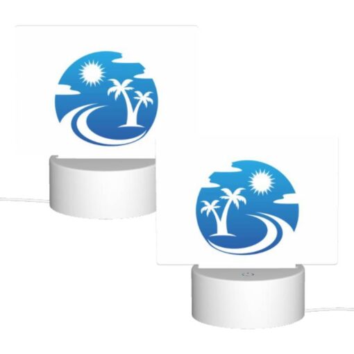 Rectangular Acrylic Night Light, A Blue And White Logo Of A Sun And Palm Tree. -Acrylic Night Light Shop 78e5f4b9b150256aa3563524ad5ed228687cc94d