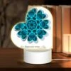 Love Acrylic Night Light, A Blue And White Flower With A Blue Background.