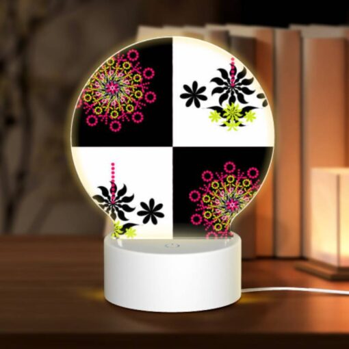 Round Acrylic Night Light, A Black And White Image Of A Flower With A Pink Center. -Acrylic Night Light Shop 79264b92cb2dc30e0958a6a6eb90b4a208b24b6f