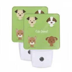 Night Light Set Of 2, Four Different Colored Dogs Are Shown In A Row.