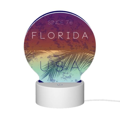 Round Acrylic Night Light, A Blue And Purple Circle With The Words "Florida USA" Written In White. -Acrylic Night Light Shop 79639e13791968e9c20b1b2dee3a5c907a17656e