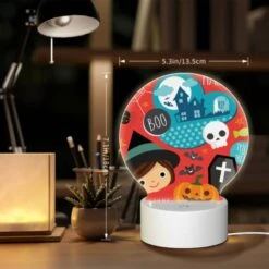 Round Acrylic Night Light, A Halloween Themed Image With A Girl And Various Halloween Symbols. -Acrylic Night Light Shop 7a2478b51b1b1e118d75a62be11e2d6c55f1f601