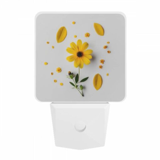 Night Light, A Yellow Flower With Yellow Petals And Green Leaves Is Placed On A White Surface. -Acrylic Night Light Shop 7a5c9517e9f2d6de916f55fa9eb3f1e2b45ead37