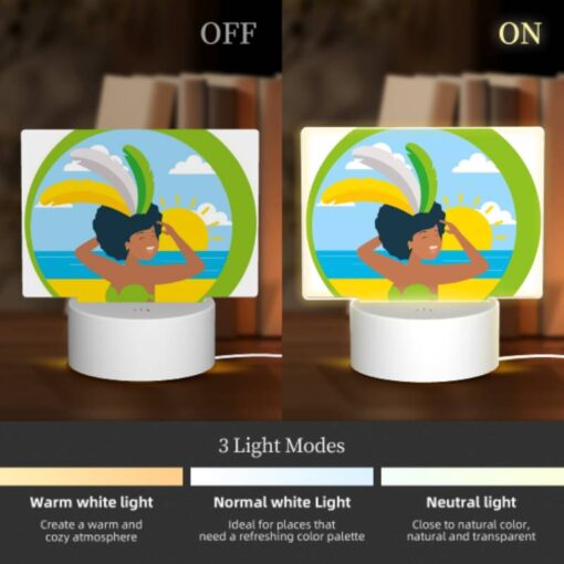 Rectangular Acrylic Night Light, A Woman Wearing A Grass Skirt And A Sun Hat Is Standing On A Beach. -Acrylic Night Light Shop 7af233b098ea8234ddae5cbe643c0392fa8a7a12