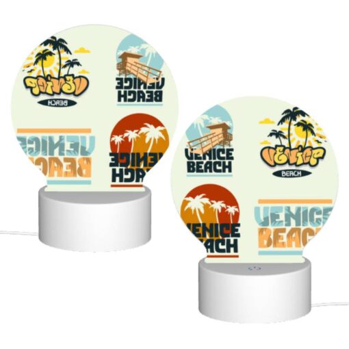 Round Acrylic Night Light, Four Different Designs Of The Venice Beach Logo. -Acrylic Night Light Shop 7af668b8da2960ae743fb98907a4a2c5042369a2