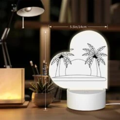 Love Acrylic Night Light, A Black And White Drawing Of A Hat With Two Palm Trees On Either Side. -Acrylic Night Light Shop 7c3c9a18ac3162fab1b03d5b0bdff1e6d58af6ff