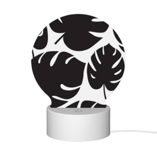 Round Acrylic Night Light, A Pattern Of Leaves On A Black And White Background. -Acrylic Night Light Shop 7c5fd058ac50c4f5aa8f182b24f6bfc419b3d70b