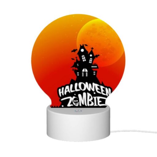 Round Acrylic Night Light, A Halloween Party Is Advertised With A Spooky House And A Moon In The Background. -Acrylic Night Light Shop 7ca36fcfa340bb2b863ff2bbf2a736ee9b3d48a9