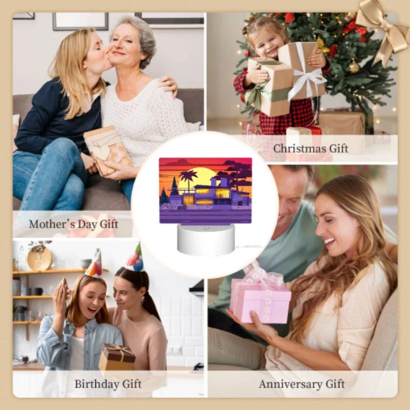 Rectangular Acrylic Night Light, A house with a purple roof and a sunset in the background. Rectangular Acrylic Night Light, A House With A Purple Roof And A Sunset In The Background. -Acrylic Night Light Shop 7d674bda0fe31df7376b7481196c21c995bf4850