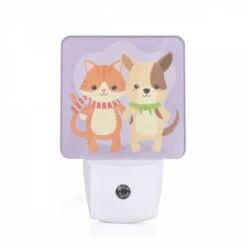 Night Light, Two Cute Cartoon Cats Standing Next To Each Other.