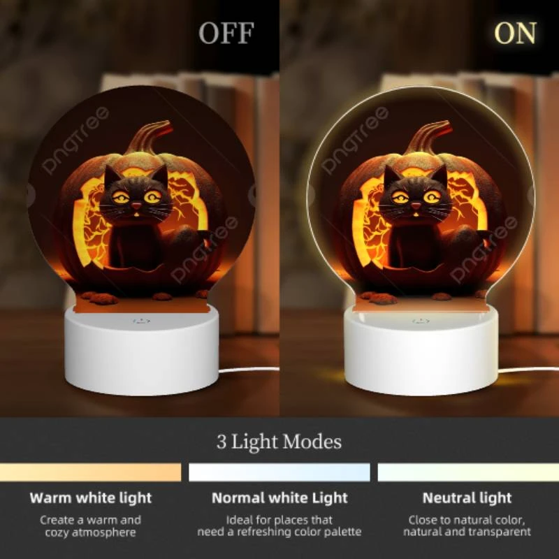 Round Acrylic Night Light, A cat is sitting inside a carved pumpkin. Round Acrylic Night Light, A Cat Is Sitting Inside A Carved Pumpkin. -Acrylic Night Light Shop 7ebcaa0e683cd14fe849a559bc61155d34fa3fb3