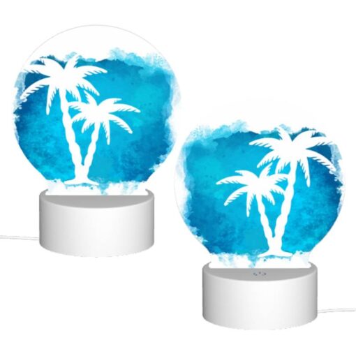 Round Acrylic Night Light, A Blue And White Painting Of A Palm Tree. -Acrylic Night Light Shop 7f06c315aa38beb1f11d7e72b470a0254f079e6c