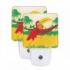 Night Light Set Of 2, A Red Bird With A Yellow Beak Is Flying In The Air.